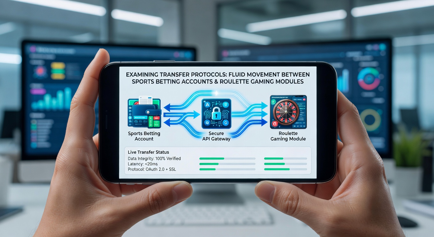 Smartphone screen showing connected sports betting dashboard and roulette wheel interface with transfer confirmation overlay