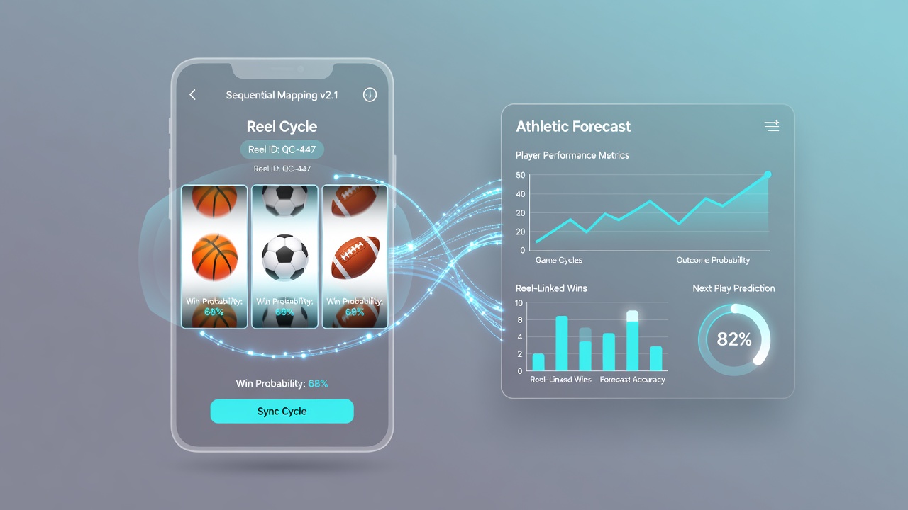 Mobile app interface showing reel spins transitioning into sports forecast sections on a smartphone screen