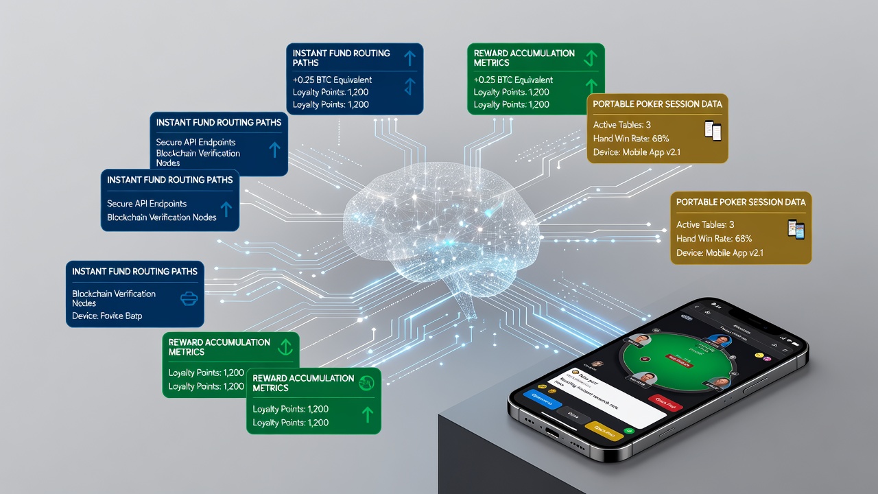 Athletic event forecast dashboard on a mobile device with visible fund routing options linking to poker account balances