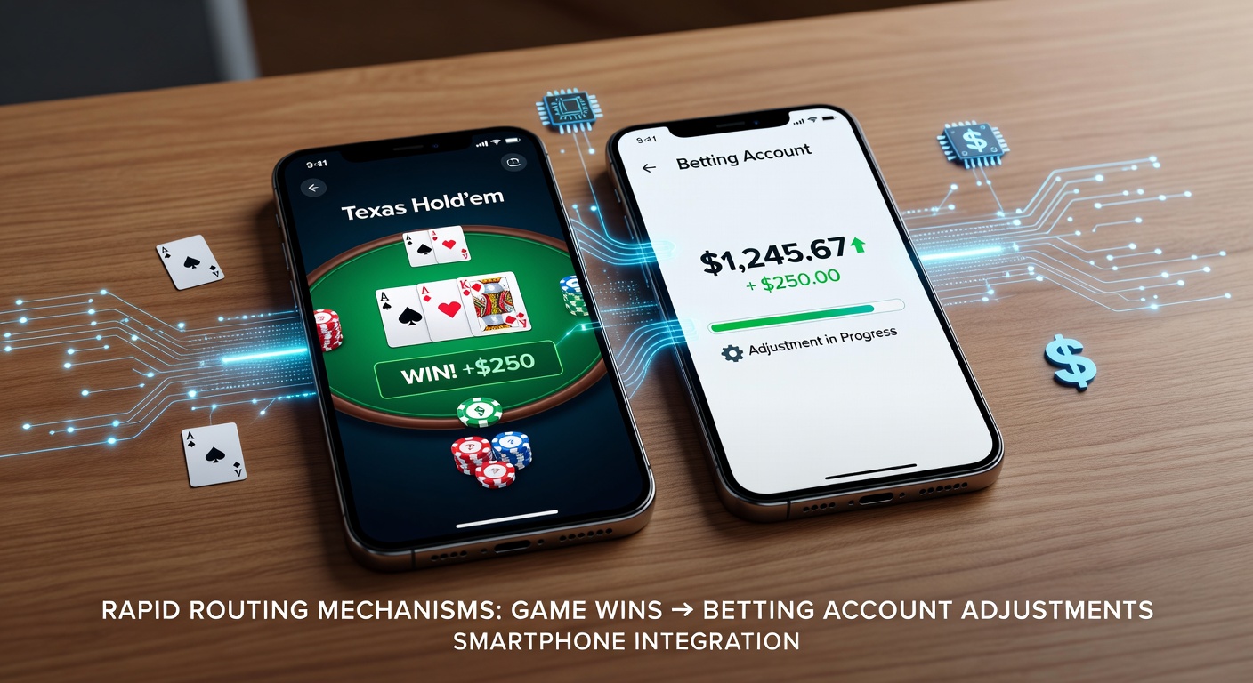 Smartphone screen displaying card game interface with instant account balance updates connected to betting modules